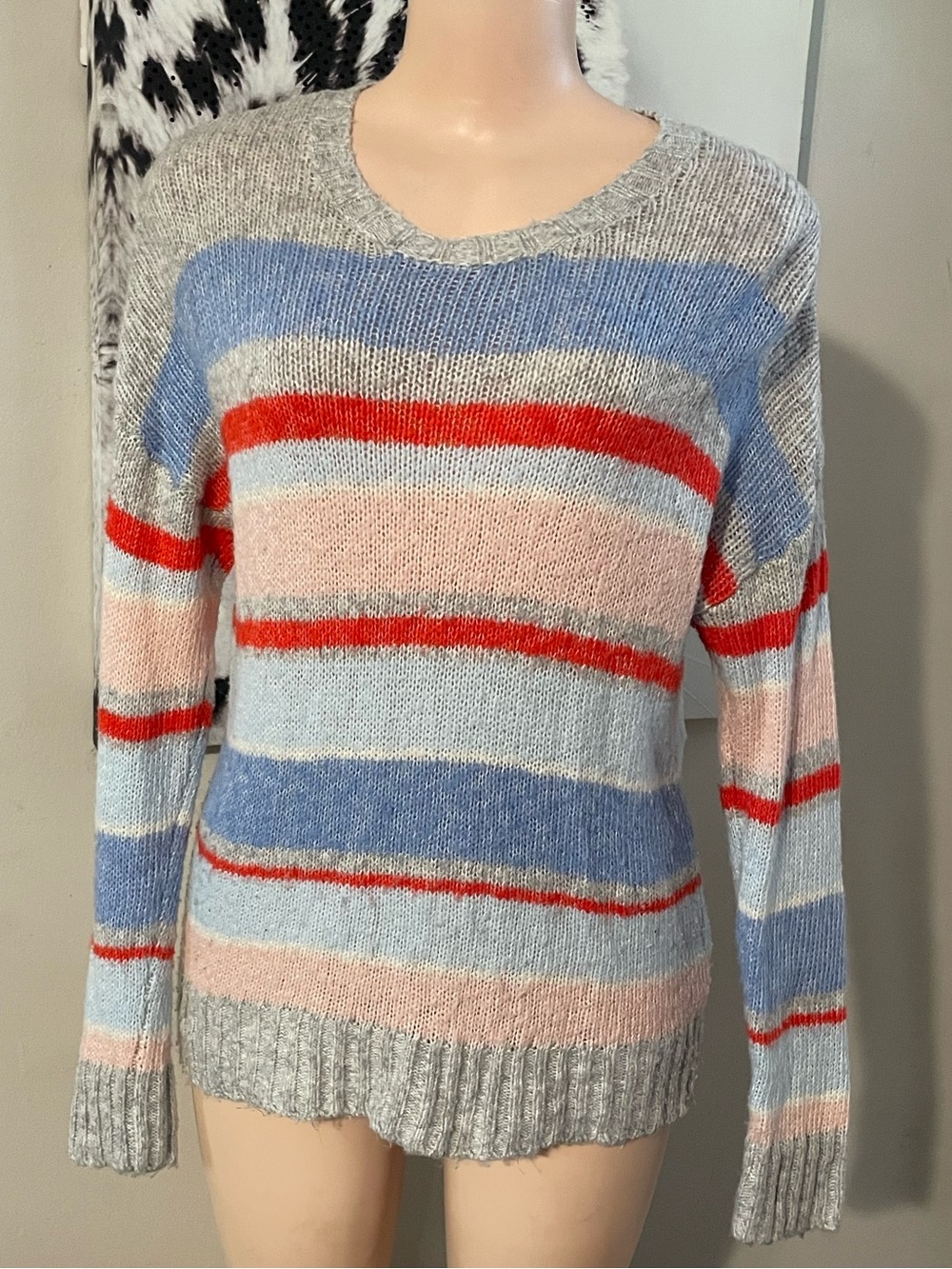 Lucky Brand Soft cozy striped knit sweater vibrant school comfort stretch small